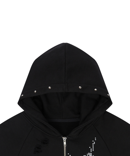EL DAMAGE SHORT SLEEVED HOOD ZIP UP(BLACK)
