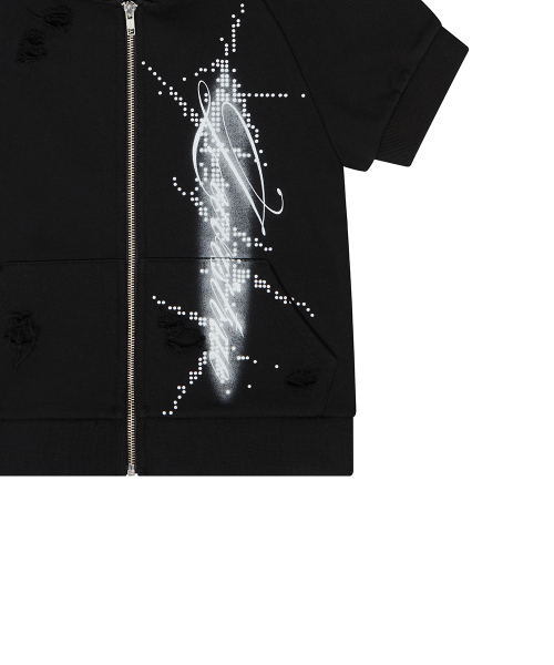 EL DAMAGE SHORT SLEEVED HOOD ZIP UP(BLACK)