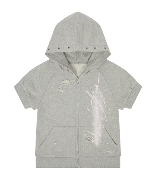 EL DAMAGE SHORT SLEEVED HOOD ZIP UP(GRAY)