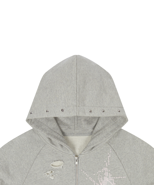 EL DAMAGE SHORT SLEEVED HOOD ZIP UP(GRAY)