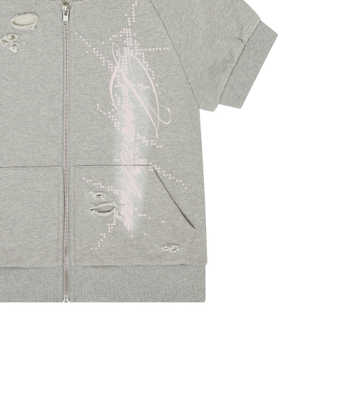EL DAMAGE SHORT SLEEVED HOOD ZIP UP(GRAY)