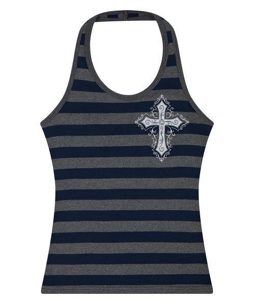 EL CROSS HALTER NECK TOP(CHARCOAL)