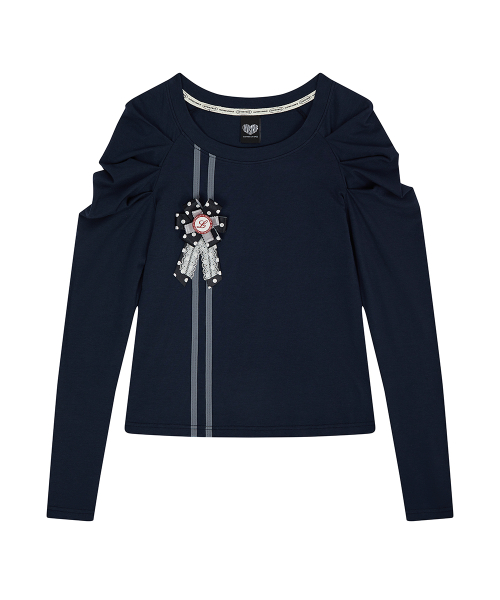 EL ROSETTE SHIRRING TEE(NAVY)
