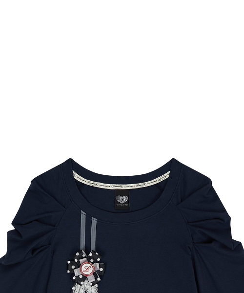 EL ROSETTE SHIRRING TEE(NAVY)