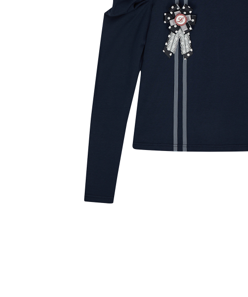 EL ROSETTE SHIRRING TEE(NAVY)