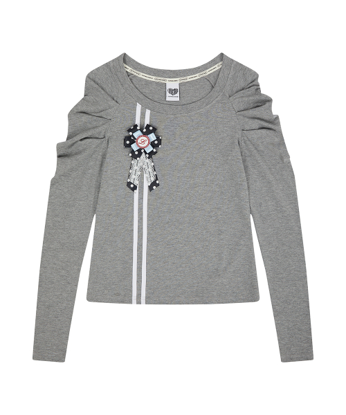 EL ROSETTE SHIRRING TEE(GRAY)