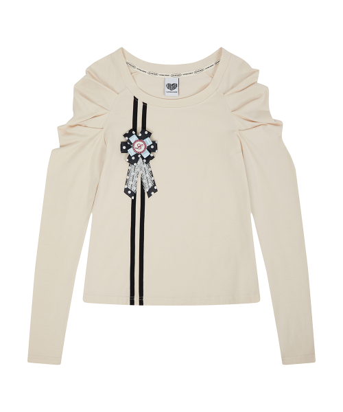 EL ROSETTE SHIRRING TEE(CREAM)