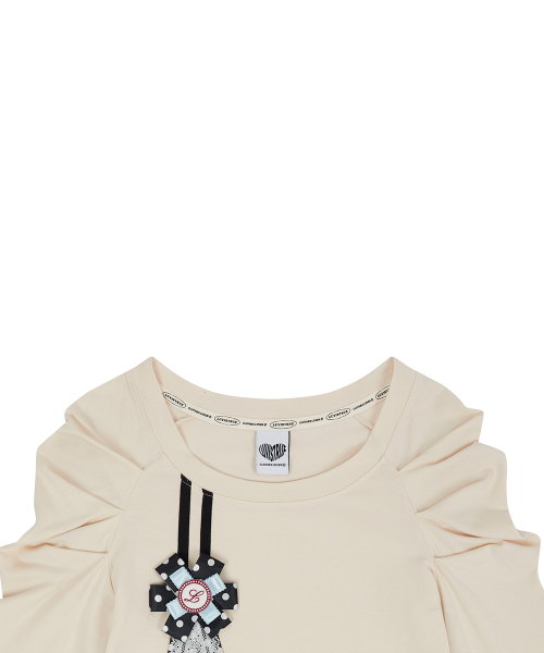 EL ROSETTE SHIRRING TEE(CREAM)