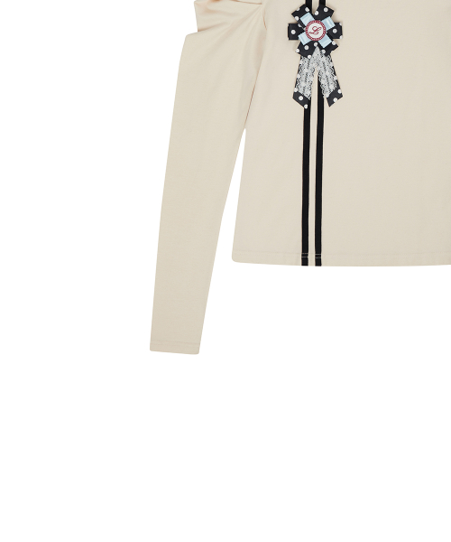 EL ROSETTE SHIRRING TEE(CREAM)