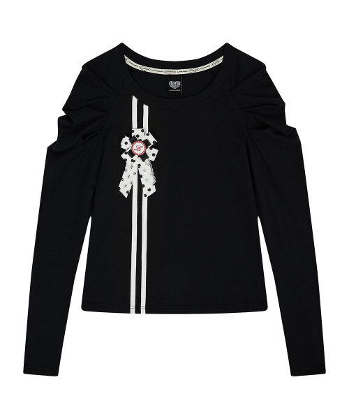 EL ROSETTE SHIRRING TEE(BLACK)