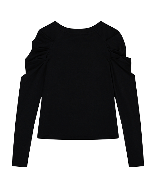 EL ROSETTE SHIRRING TEE(BLACK)