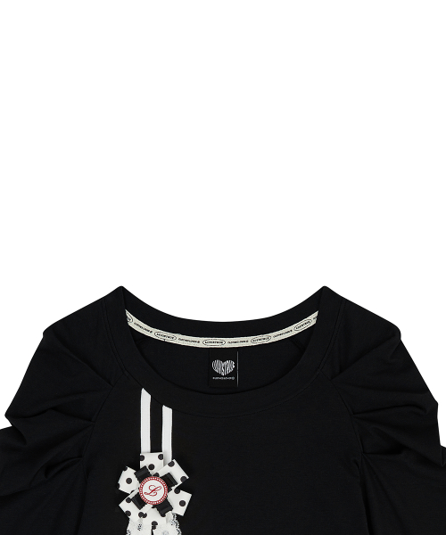 EL ROSETTE SHIRRING TEE(BLACK)