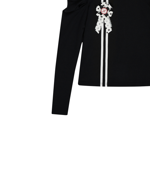 EL ROSETTE SHIRRING TEE(BLACK)