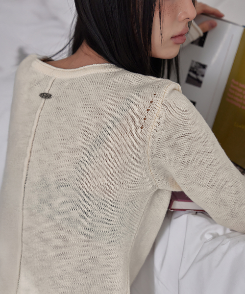 BOKSASH PENDANT V-NECK CARDIGAN, IVORY