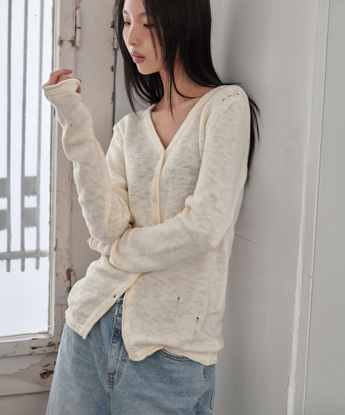 BOKSASH PENDANT V-NECK CARDIGAN, IVORY