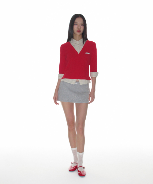 Knit Layered Check Shirt_Red