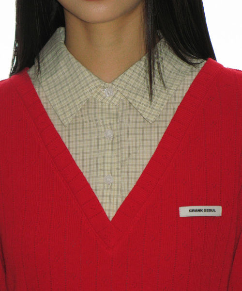 Knit Layered Check Shirt_Red