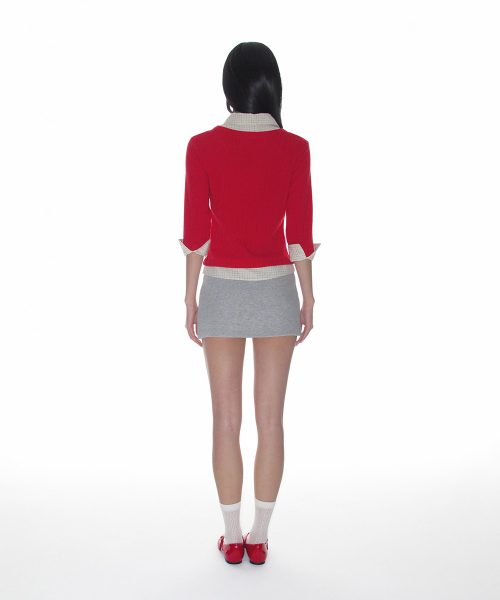 Knit Layered Check Shirt_Red