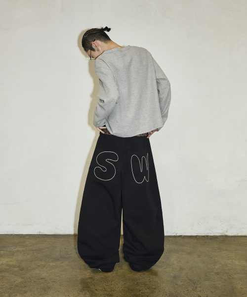 백 포켓 SW 스티치 코튼 팬츠[블랙]