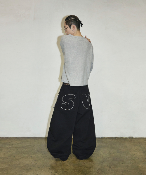백 포켓 SW 스티치 코튼 팬츠[블랙]
