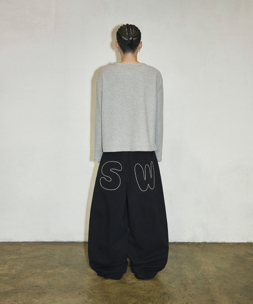 백 포켓 SW 스티치 코튼 팬츠[블랙]