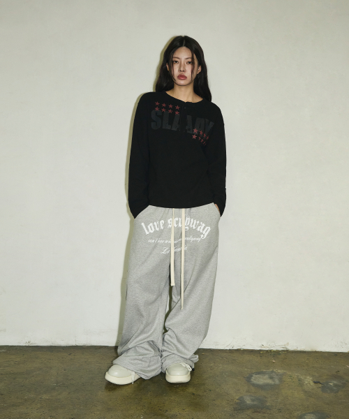 SLAAY 와플 헨리넥 롱 슬리브[블랙]