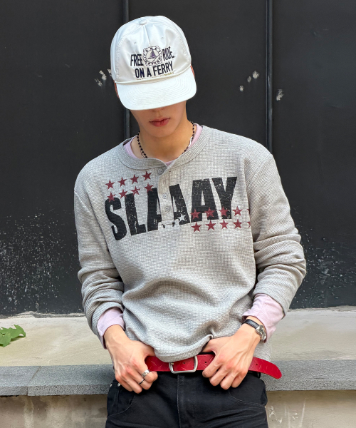 SLAAY 와플 헨리넥 롱 슬리브[그레이]