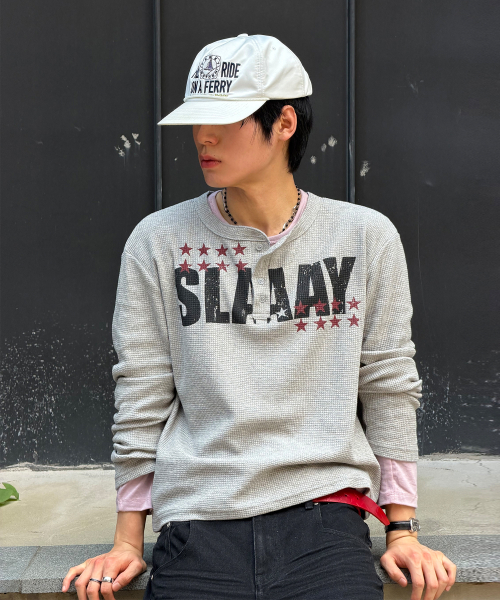 SLAAY 와플 헨리넥 롱 슬리브[그레이]