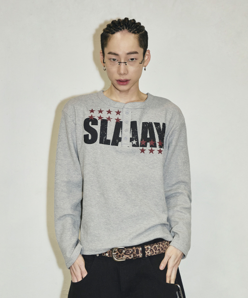 SLAAY 와플 헨리넥 롱 슬리브[그레이]