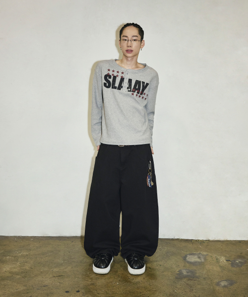 SLAAY 와플 헨리넥 롱 슬리브[그레이]