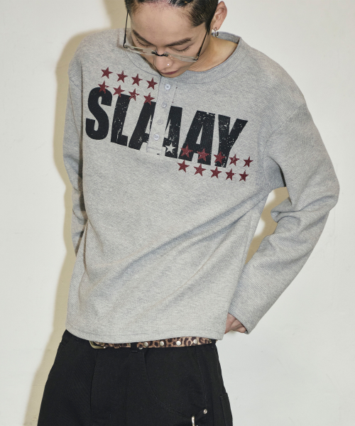 SLAAY 와플 헨리넥 롱 슬리브[그레이]