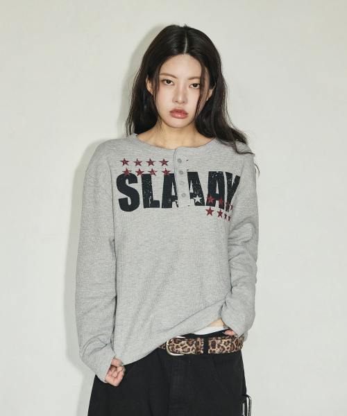 SLAAY 와플 헨리넥 롱 슬리브[그레이]