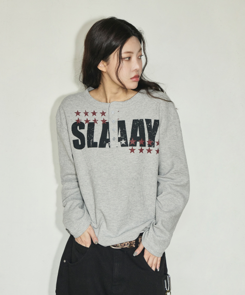 SLAAY 와플 헨리넥 롱 슬리브[그레이]