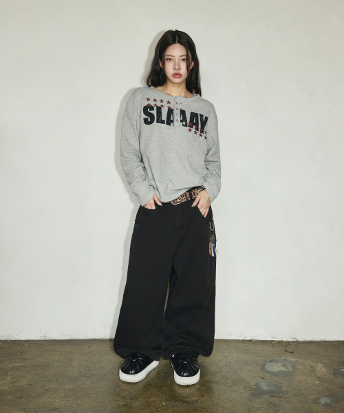 SLAAY 와플 헨리넥 롱 슬리브[그레이]