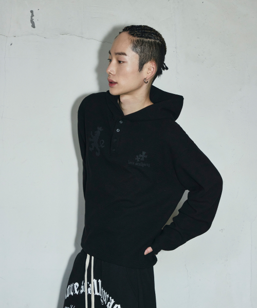 와플 헨리넥 후디[블랙]