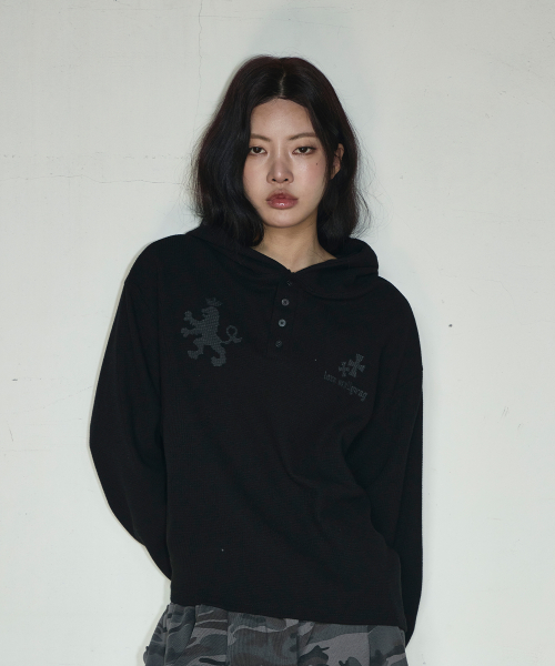 와플 헨리넥 후디[블랙]