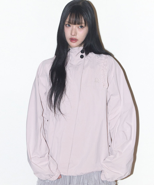 OBLIQUE FRILL HOODED JACKET CHECK PINK