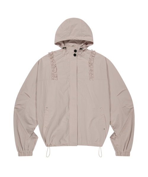 OBLIQUE FRILL HOODED JACKET CHECK PINK