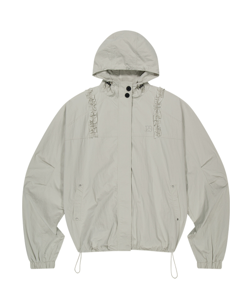 OBLIQUE FRILL HOODED JACKET CHECK GRAY