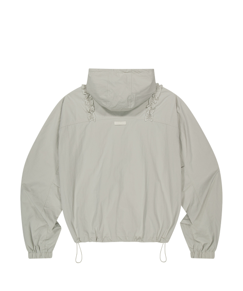 OBLIQUE FRILL HOODED JACKET CHECK GRAY