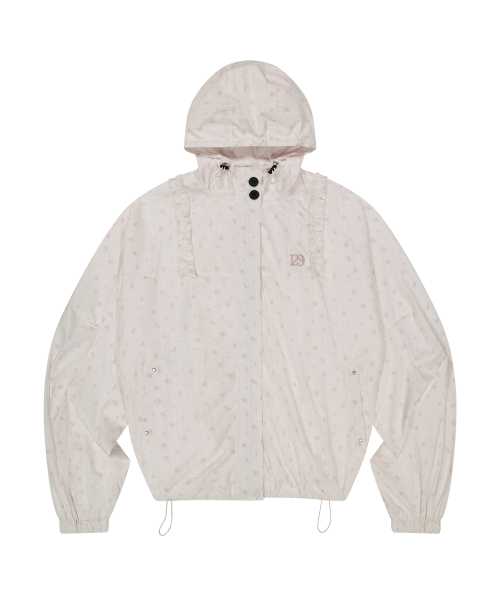 OBLIQUE FRILL HOODED JACKET CHECK FLOWER