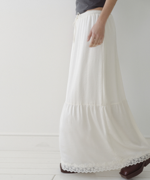 SATIN LACE MAXI SKIRT - IVORY