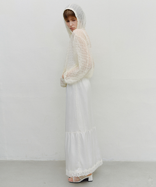 SATIN LACE MAXI SKIRT - IVORY