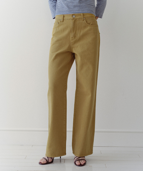 COLOR COTTON STRAIGHT PANTS - MUSTARD