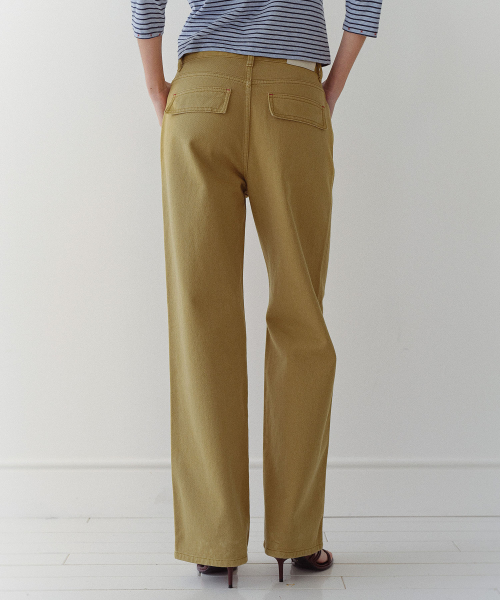 COLOR COTTON STRAIGHT PANTS - MUSTARD
