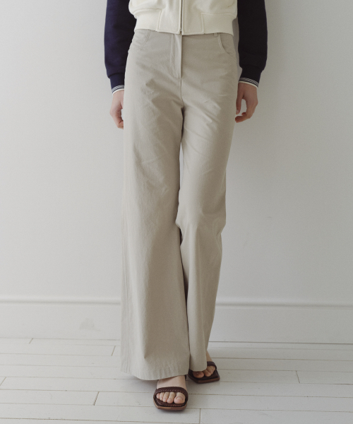 BACK LOGO SEMI BOOTCUT PANTS - BEIGE