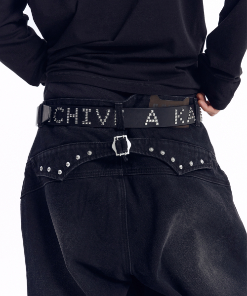 Square Studded Logo Belt (Black)