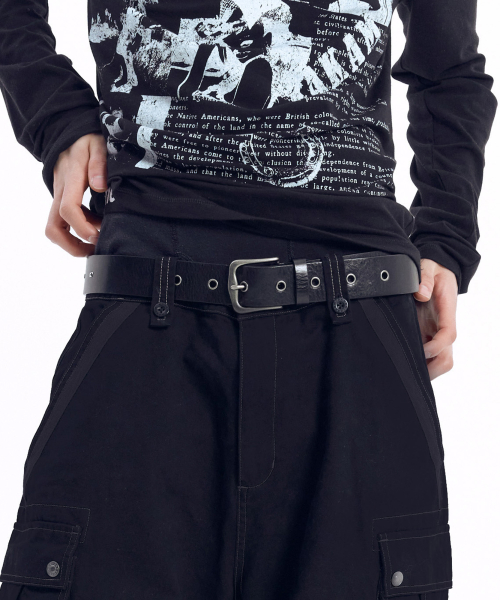 Square Studded Logo Belt (Black)