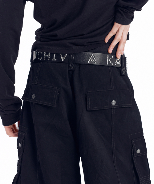 Square Studded Logo Belt (Black)