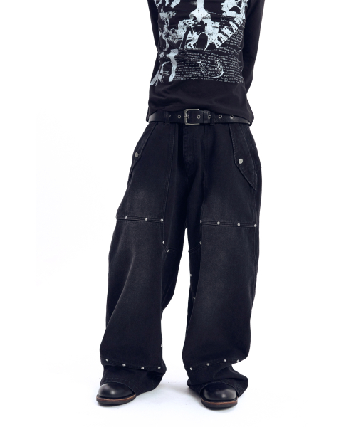Square Studded Logo Belt (Black)